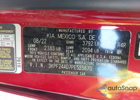 2023 Kia Forte Lxs from USA, damaged, VIN 3KPF24AD7PE525670